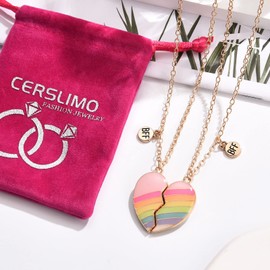 Best Friend Necklace Rainbow Heart Friendship Necklace, Matching Bff Necklace for 2 Girls | Magnetic Necklaces Teen Girl Gifts Kids Jewellery for Women Graduation Birthday Christmas Gifts, Gold