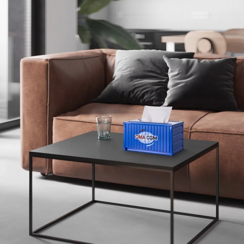 Shipping Container Style Tissue Box Metal Iron Storage Box Bluesize: