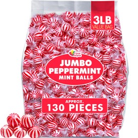 Peppermint Candy Balls Bulk – 3 Pounds - Individually Wrapped Red & White Hard Mints for Candy Buffet, Holiday, Party Favors & Events – Classic Round Peppermints