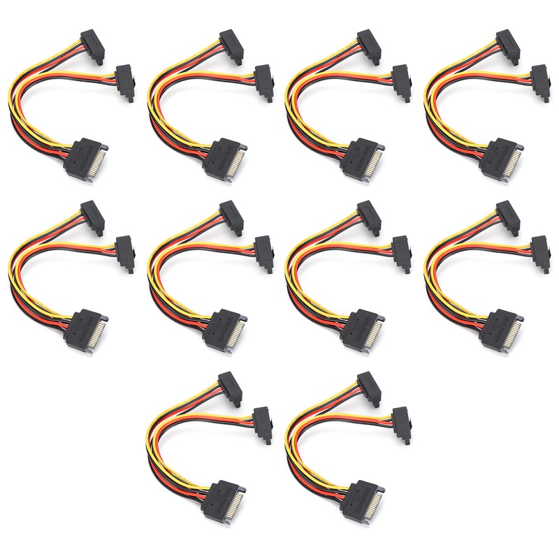 10Pcs SATA Power Adapter 15pin 1 Male to 2 Female