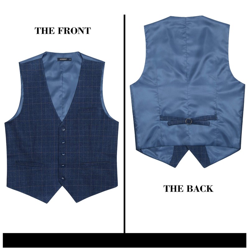 Hisdern Men’s Formal Plaid Wedding Reception Suit Waistcoat in Cotton,