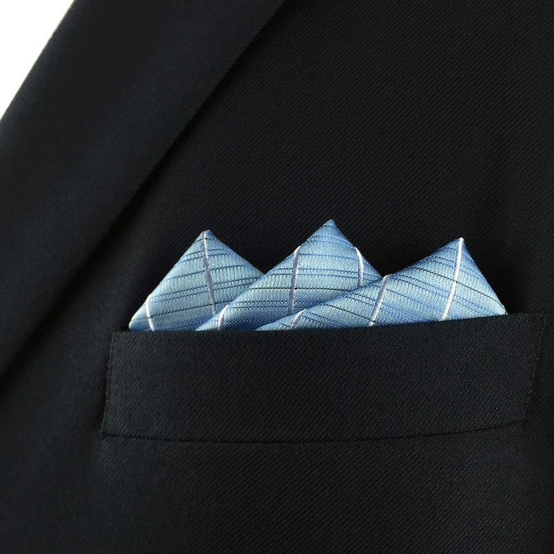S&W SHLAX&WING Extra Large Men's Pocket Square Blue Azure Check