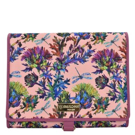 Anuschka Women Hanging Travel Organizer-Wanderlust Collection-Nylon Fabric with Leather Trim and Artwork Print, Dragonfly Garden, One Size