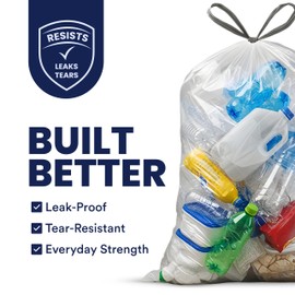 Plasticplace 13 Gallon Trash Bags │ 1.0 Mil │ Clear Extra Tall Drawstring Garbage Can Liners │ 24" x 31" (200 Count)