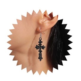Allereya Vintage Cross Dangle Earrings Retro Cross Drop Earrings Black Embossed Cross Earrings Goth Cross Hook Dangle Earrings Jewelry for Women and Girls