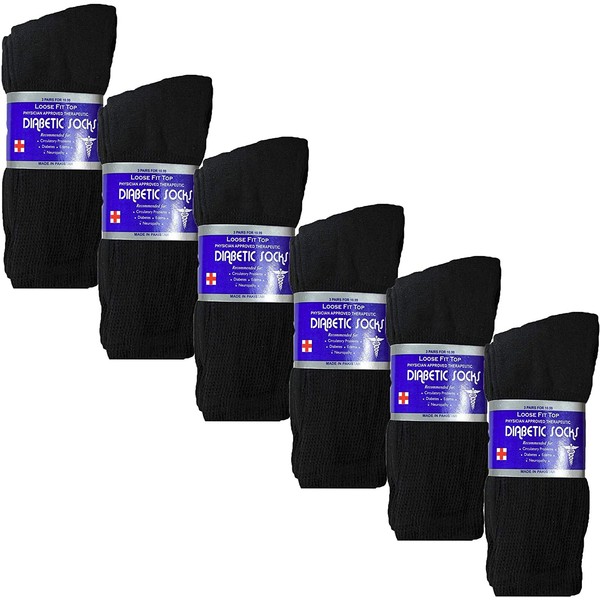 USBingoshop 6 Pairs Mens Physicians Approved Crew Ankle Diabetic Socks Cotton (U-6-PK-D-Black)