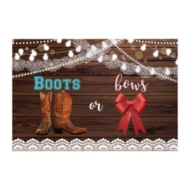 UgyDuky Boots or Bows Gender Reveal Backdrop Boys or Girls Baby Shower Backdrop Rustic Wood Cowboy Boots Pink Bows Photography Background He or She Pregnancy Reveal Background Party Decoration Banner