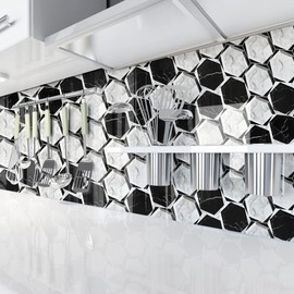 QIMAY 17.3"x 393.7" Black and White Marble Tile Peel and Stick Backsplash Wallpaper for Kitchen Removable Self Adhesive Waterproof Paper for Barthroom Kitchen Countertop Cabinet Furniture Vinyl Film