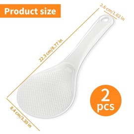 2PCS White Non-stick Rice Paddle Spoon 5.5 Inch Rice Spoon Rich Cooker Scooper Spatula with Hole, Heat Resistant Rice Spatula Easy to Clean