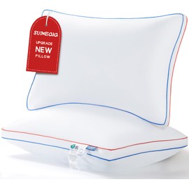 SUMEQIQ Pillows Standard Size Set of 2, Fluffy Bed Pillows for Sleeping, Standard Pillows 2 Pack with Hotel Quality, Firm and Supportive Down Alternative Pillow for Side and Back Sleeper, 20" x 26"