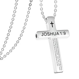 FUNPAR Cross Breathing Necklace for Anxiety, Inspirational Bible Verse Mindfulness Pendant Necklace, Stainless Steel Meditation Breathwork Tool, Anxiety Relief Items for Teens Gift(Silver 1: 9)