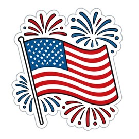 Patriotic American Flag and Fireworks Sticker - Durable Vinyl Decal for Car, Laptop, Water Bottle, Independence Day Decor (2.75" x 3")