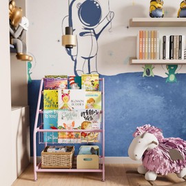 aboxoo Kids Bookshelf Small Toddler Freestanding for Children Room 18 inches Metal Bookcase Toy Organizer Pink Stable Bookcase Bookstore Library Book Unit Storage for Small Place