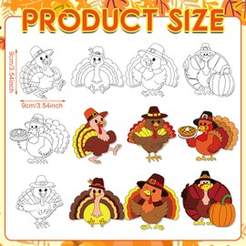 Kingdder 36 Pcs DIY Thanksgiving Turkey Refrigerator Magnets Color Your Own Fridge Magnets Craft Kit Refrigerator Decoration for Home School Activities Fall Thanksgiving Party Favors
