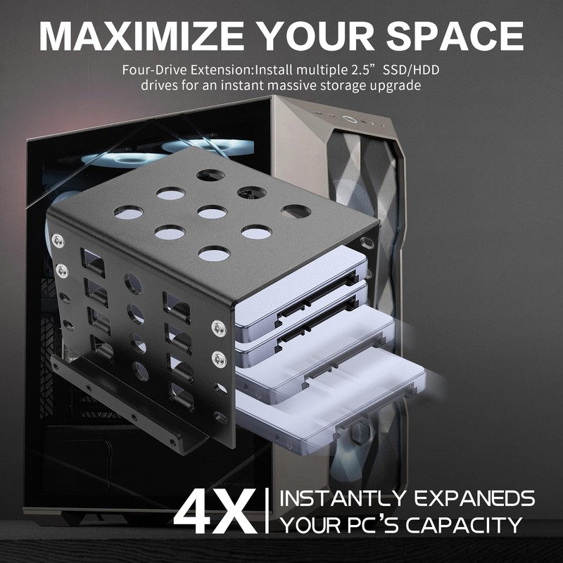 2.5 HDD Mounting Rack, Aluminum Hard Drive Storage Bracket, Mount