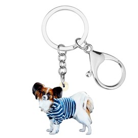 WEVENI Acrylic Papillon Dog Keyring Accessories for Women Girls Handbag Car Wallet Charms, blue