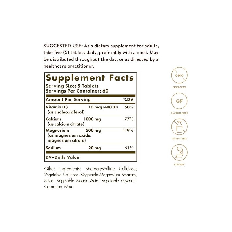 Solgar Calcium Magnesium with Vitamin D3 Tablets, 300 Count