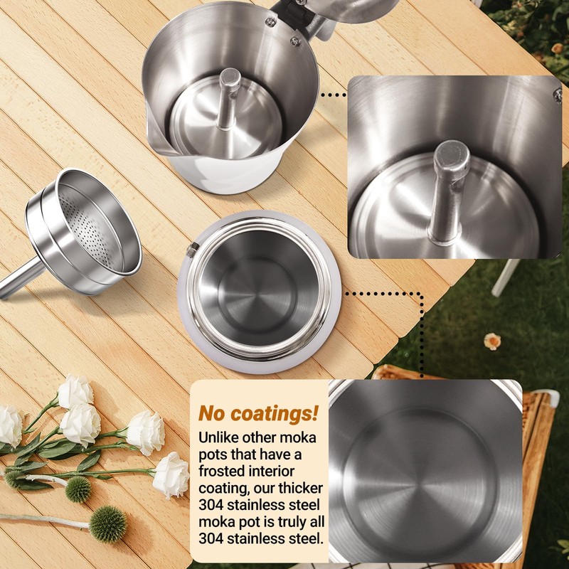 Vaolvpant No Coating 9 Cup Thickened 304 Stainless Steel Moka