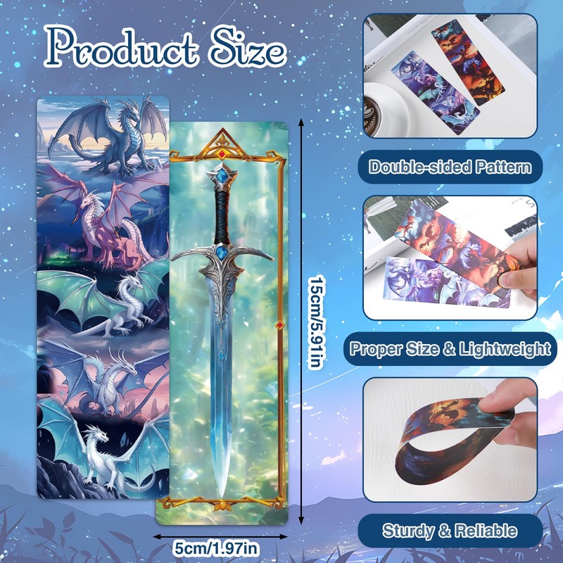 Wxiben Dragon Sword Bookmarks Gifts - 48PCS Fantastic Bookmarks for