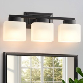 EJIAXIN 3-Light Bathroom Light Fixtures - Black Bathroom Vanity Lights with Glass Shade Modern Bathroom Lighting Fixtures Over Mirror - Wall Sconce Lamps for Bedroom,Living Room,Hallway