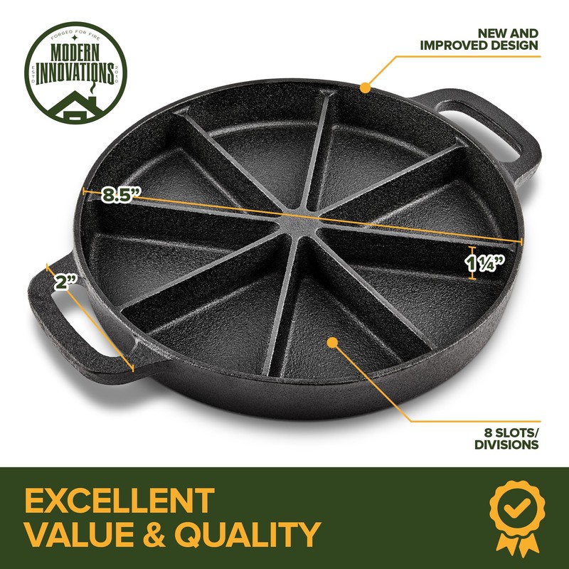 Modern Innovations Classic Cast Iron Wedge Pan, Non-Stick Cornbread Skillet