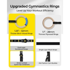 PACEARTH Gymnastics Rings 32mm Wooden Olympic Rings Support 1500lbs Locked Ca...