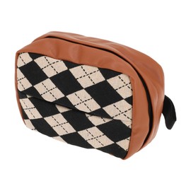 INFINAUTO Car Tissue Holder, Auto Sun Visor Napkin Holder, Car Armrest Tissue Holder Plaid Pattern, Brown Faux Leather Backseat Tissue Case Tissues Box Cover