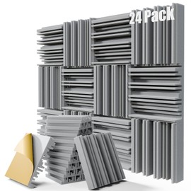 24 Pack Acoustic Panels, 12" x 12" x 2" Self-Adhesive Sound Proof Foam Panels for Walls, High-Density Soundproof Wall Panels for Studio, Home, and Ceilings (Gray)