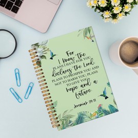 VNWEK Bible Scripture Jeremiah 29:11 for I Know the Plans I Have for You Watercolor Floral Green Spiral Notebook Journal 5.5 x 8.3 inches,Christian Lined Hardcover Spiral Notebook,Christian Gifts