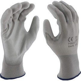 West Chester 713SUCG Polyurethane Palm Coated Nylon Gloves - [Pack of 12] Large, Grey, Knit Wrist
