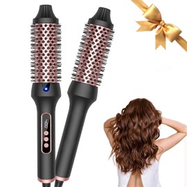 Thermal Brush，1.5 inch Heated Round Brush for Blowout Look，Double Voltage，Negative Ion Technology, Hot Hair Curling Brush with 9 Temperature Settings for All Hair Types