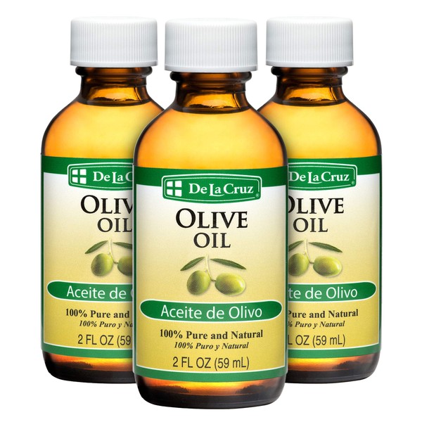 De La Cruz Pure Olive Oil - Natural Expeller Pressed Olive Oil for Hair and Skin - Lightweight Body Oil for Dry Skin 2 Fl Oz (3 Bottles)
