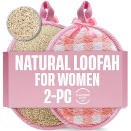 CraftsOfEgypt Natural Loofah Luffa Shower Sponge - Pink Beige, 2PCS Set