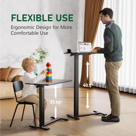 Ywin Medical Adjustable Overbed Bedside Table with Wheels, Swivel Rolling Standing Desk, Pneumatic Small Side Bed Table with Tray for Couch, Hospital, Home,Office Use,(32" W X 18" D, Black)