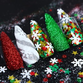 Christmas 3D Snowflake Christmas Tree Nail Glitter Sequins Mixed 3 Color Nail Glitter Powder Hexagon Glitter Sequins Winter Nail Decals for for Women Nail Decorations Supplies DIY Manicure Accessorie