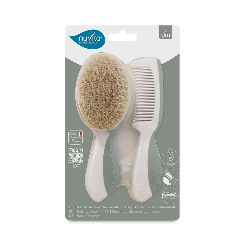 Nuvita 1137 Comb and Brush Set with Natural Sheep's Wool