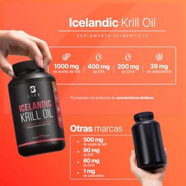 B Life Aceite de Krill | 170 cápsulas | 1000mg de (EPA y DHA) con Astaxantina y Fosfolípidos | Icelandic Krill Oil.