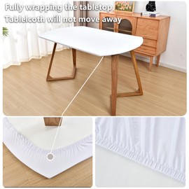 Amonsa Oval White Fitted Tablecloth with Elastic 48x72 inch for Oval Tables Washable Stretchy Spandex Fabric Table Cover Cloth Not Vinyl Table Protector