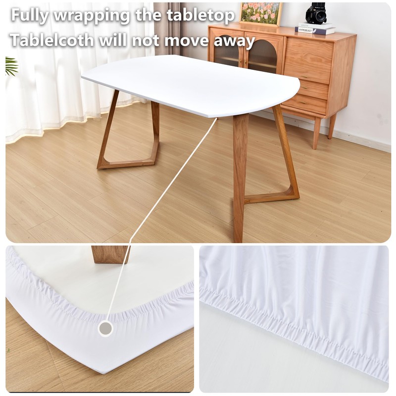 Amonsa Oval White Fitted Tablecloth with Elastic 48x72 inch for