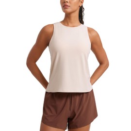 CRZ YOGA Cloudweight Crew Neck Workout Tanks Lightweight Athletic Gym Tops for Women Soft Basic Running Sleeveless Shirts White Opal Small