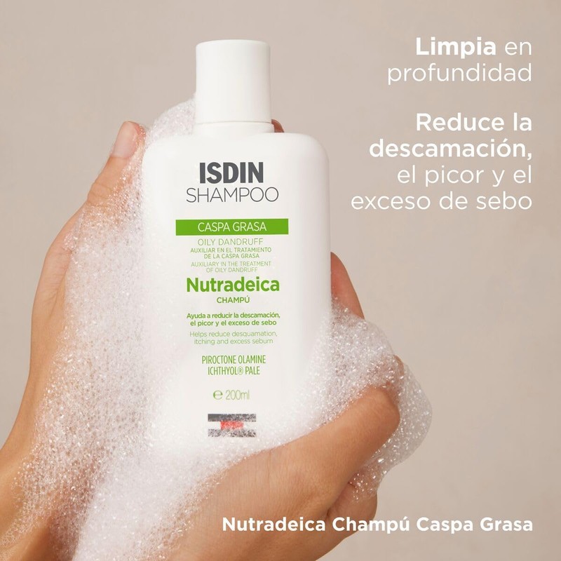 ISDIN Nutradeica Shampoo Anticaspa grasa, Reduce la Descamación, el Picor
