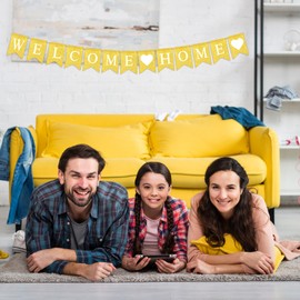 Pre-Strung Gold Glitter Home Party Sign Welcome Home Banner Welcome Back Party Decorations Banner Family Theme Parties Supplies For Homecoming Returning