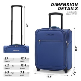 Verage Under Seat Luggage with Wheels, Softside Expanable Small Suitcase Carry On Luggage Bags for Airlines Airplanes Short Trip Men Women (Navy, 16-Inch Rolling Underseat)