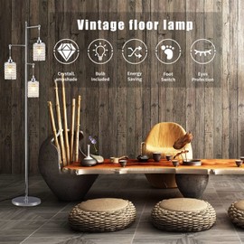 beaysyty Art Decor Crystal Floor Lamp 3-Light Contemporary Crystal Lampshade for Living Room,Bedroom,Office,Bulb Included,Chrome Finish