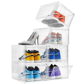 Attelite Shoe Box Organizer,Set of 6,Stackable Plastic Shoe Box with Clear Door, Shoe Storage Box Containers,For Display Sneakers,Easy Assembly,Fit up to US Size 12(13.4”x 10.6”x 7.4”)