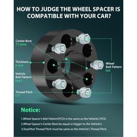 SCITOO 4Pcs 5x4.5 to 5x5 Wheel Adapters 2 inch Bore 71.5mm Studs 1/2" 5 Lug Wheel Spacers Fit for Jeep Liberty 2002-2012,for Dodge Nitro 2007-2011