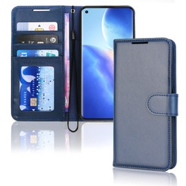 TECHGEAR Leather Wallet Case for Oppo Find X3 Neo 5G, Flip Protective Case Cover with Wallet Card Holder, Stand & Wrist Strap - Blue PU Leather with Magnetic Closure for Oppo Find X3 Neo 5G