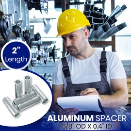 Aluminum Spacer - 5/8" OD x 0.4" ID - Unthreaded Round Standoff Bushing, Precision Metal Spacer, Plain Finish, Durable T-6061 Aluminum for 0.4" or M8 Screws/Bolts, 2" Length (Pack of 12)