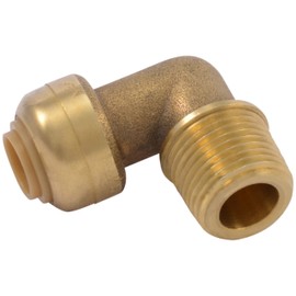 SharkBite 1/4 Inch (3/8 Inch OD) x 3/8 Inch 90 Degree Dishwasher Elbow, MNPT, Push to Connect Brass Plumbing Fitting, PEX Pipe, Copper, CPVC, PE-RT, HDPE, U276LFA