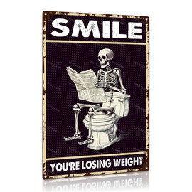 Funny Toilet Decor Skeleton Skull Reading Newspapers Aluminum Metal Signs You're Losing Weight Signs for Toilet Restroom Washroom Home Decor Gifts 8 x 12 Inch
